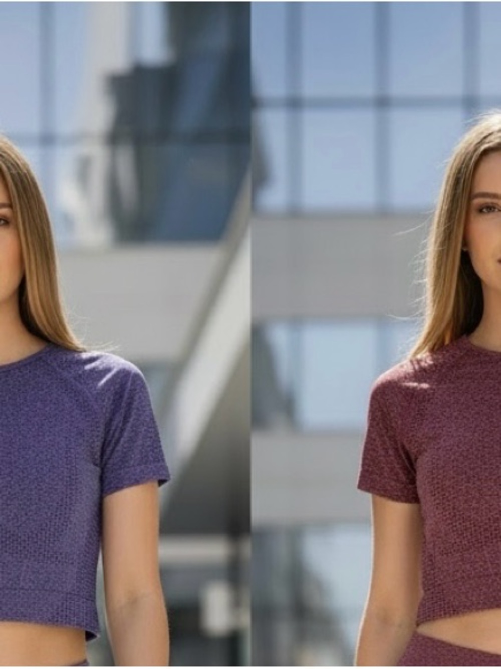 Women's Short Sleeve Crop Top in Purple and Burgundy